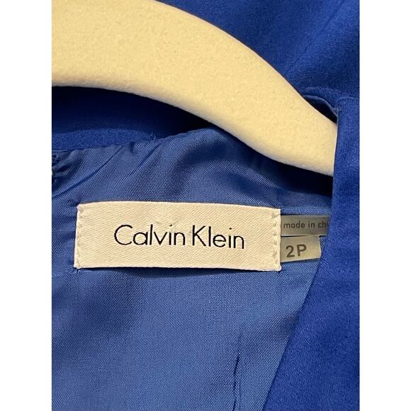 CALVIN KLEIN Peacock Blue V-Neck Sleeveless Fit & Flare Pleats Dress - Size 2P - Picture 4 of 8